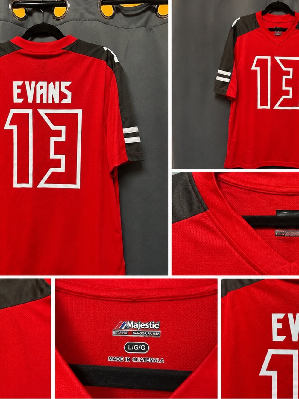 Majestic Red and Black Evans #13 Men's Jersey